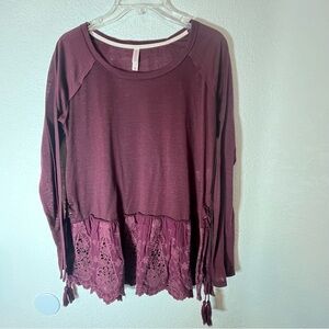 Xhilaration Embroidered Ruffle Trimmed Mulberry Colored Top- Size L